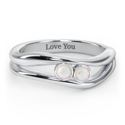 Curved 2 Bezel-Set Round Birthstone Ring