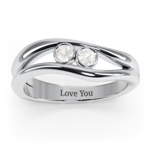 Curved 2 Bezel-Set Round Birthstone Ring