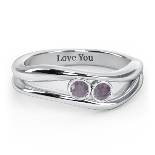 Curved 2 Bezel-Set Round Birthstone Ring