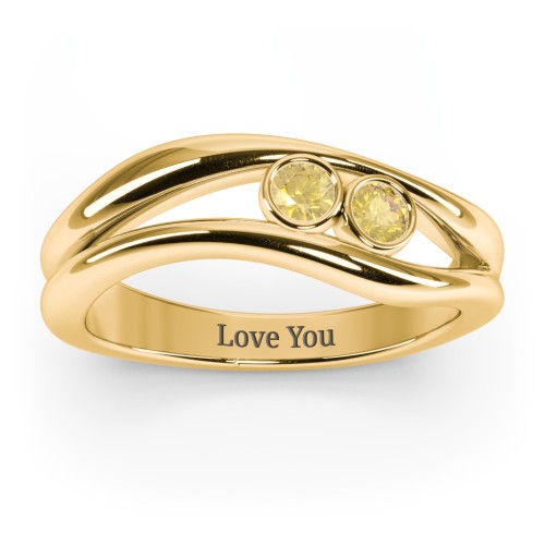 Curved 2 Bezel-Set Round Birthstone Ring – 18K Gold Plated Silver with Citrine