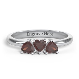 3 Heart Birthstone Ring