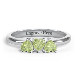 3 Heart Birthstone Ring