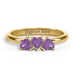 3 Heart Birthstone Ring in 18K Gold Plated Silver with Amethyst
