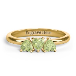 3 Heart Birthstone Ring in 18K Gold Plated Silver with Peridot