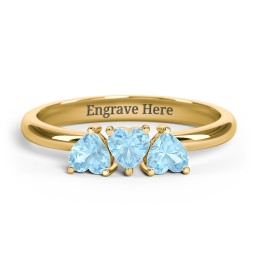 3 Heart Birthstone Ring in 18K Gold Plated Silver with Blue Topaz