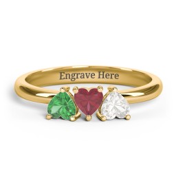 3 Heart Birthstone Ring in 18K Gold Plated Silver with Emerald, Ruby, and Cubic Zirconia