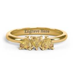 3 Heart Birthstone Ring in 18K Gold Plated Silver with Citrine