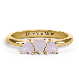 3 Heart Birthstone Ring in 18K Gold Plated Silver with Opal