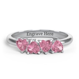 4 Heart Birthstone Ring
