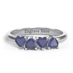 4 Heart Birthstone Ring