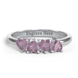 4 Heart Birthstone Ring