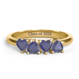 4 Heart Birthstone Ring in 18K Gold Plated Silver with Blue Sapphire