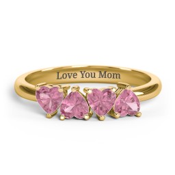 4 Heart Birthstone Ring in 18K Gold Plated Silver with Pink Tourmaline