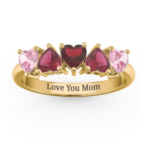 5 Heart Birthstone Ring