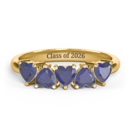 5 Heart Birthstone Ring in 18K Gold Plated Silver with Blue Sapphire