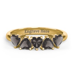 5 Heart Birthstone Ring in 18K Gold Plated Silver with Smokey Quartz
