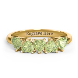 5 Heart Birthstone Ring in 18K Gold Plated Silver with Peridot