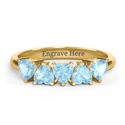 5 Heart Birthstone Ring in 18K Gold Plated Silver with Blue Topaz