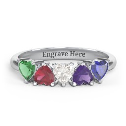5 Heart Birthstone Ring in 925 Sterling Silver with Emerald, Ruby, Cubic Zirconia, Amethyst, and Blue Sapphire