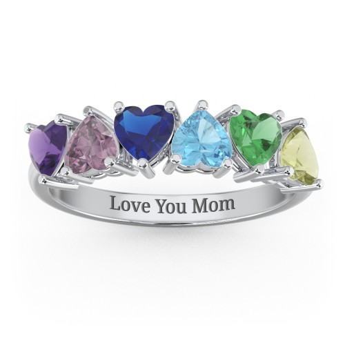 6 Heart Birthstone Ring