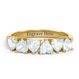 6 Heart Birthstone Ring in 18K Gold Plated Silver with Aquamarine