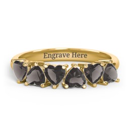 6 Heart Birthstone Ring in 18K Gold Plated Silver with Smokey Quartz