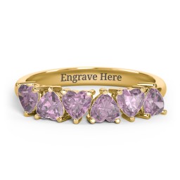 6 Heart Birthstone Ring in 18K Gold Plated Silver with Alexandrite