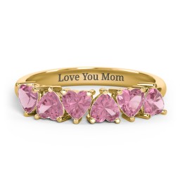 6 Heart Birthstone Ring in 18K Gold Plated Silver with Pink Tourmaline
