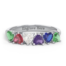 6 Heart Birthstone Ring in 925 Sterling Silver with Emerald, Ruby, Cubic Zirconia, Amethyst, and Blue Sapphire