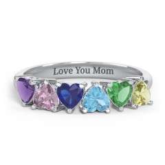 6 Heart Birthstone Ring – 9kt Yellow Gold with Amethyst, Alexandrite, Blue Sapphire, Blue Topaz, Emerald, and Peridot