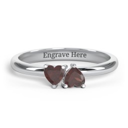 2 Heart Birthstone Ring