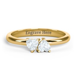 2 Heart Birthstone Ring in 18K Gold Plated Silver with Aquamarine, Blue Sapphire, Blue Topaz, Emerald, and Peridot