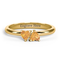2 Heart Birthstone Ring in 18K Gold Plated Silver with Citrine, Blue Sapphire, Blue Topaz, Emerald, and Peridot