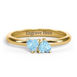 2 Heart Birthstone Ring in 18K Gold Plated Silver with Blue Topaz, Blue Sapphire, Emerald, and Peridot