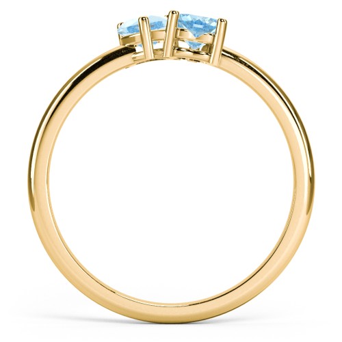 2 Heart Birthstone Ring – 18K Gold Plated Silver with Blue Topaz