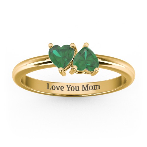 2 Heart Birthstone Ring – 18K Gold Plated Silver with Emerald