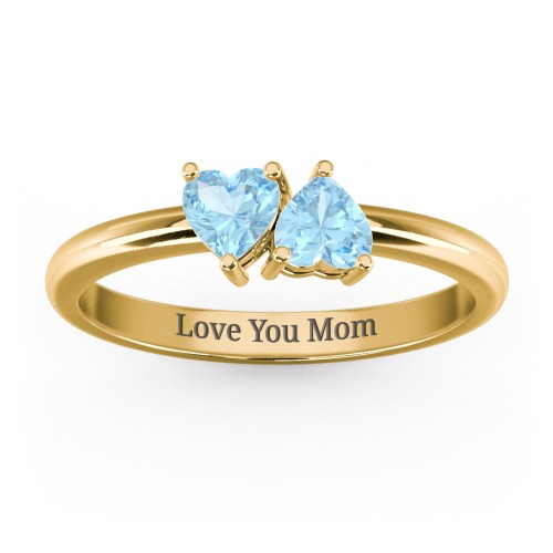 2 Heart Birthstone Ring – 18K Gold Plated Silver with Blue Topaz