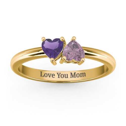 2 Heart Birthstone Ring – 18K Gold Plated Silver with Amethyst and Alexandrite