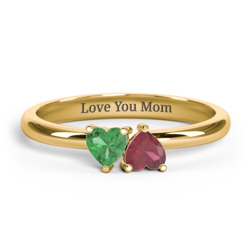 2 Heart Birthstone Ring – 18K Gold Plated Silver with Emerald and Ruby