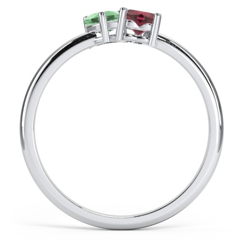 2 Heart Birthstone Ring – Sterling Silver with Emerald and Ruby