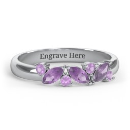 3 Marquise Birthstone Ring with Round Accents