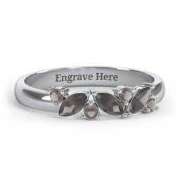 3 Marquise Birthstone Ring with Round Accents