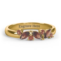 3 Marquise Birthstone Ring with Round Accents in 18K Gold Plated Silver with Garnet