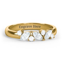 3 Marquise Birthstone Ring with Round Accents in 18K Gold Plated Silver with Aquamarine