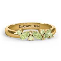 3 Marquise Birthstone Ring with Round Accents in 18K Gold Plated Silver with Peridot