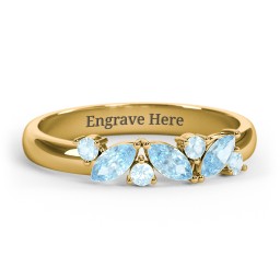 3 Marquise Birthstone Ring with Round Accents in 18K Gold Plated Silver with Blue Topaz