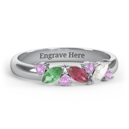 3 Marquise Birthstone Ring with Round Accents in 925 Sterling Silver with Emerald, Ruby, Cubic Zirconia, and Amethyst