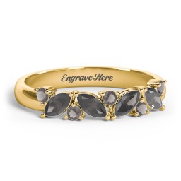 4 Marquise Birthstone Ring with Round Accents in 18K Gold Plated Silver
