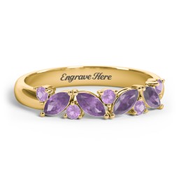 4 Marquise Birthstone Ring with Round Accents in 18K Gold Plated Silver with Amethyst