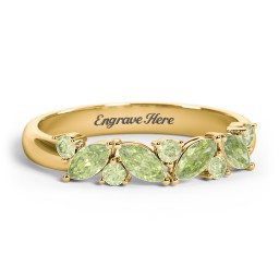 4 Marquise Birthstone Ring with Round Accents in 18K Gold Plated Silver with Peridot